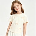 thumbnail image 2 of KyCheLot T-Shirts à Col Rond pour Filles T-Shirts d'Été de Couleur Unie à Manches Courtes T-Shirts Confortables Mignons avec Nœud, 2 of 7