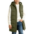 thumbnail image 2 of Kids Girls Long Quilted Puffer Vest Sleeveless Hooded Button Down Padded Coats Jacket Outerwear with Pockets, 2 of 9