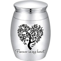 Forever in My Heart Urn Tree of Life Urns Silver Metal Alloy Memorial Decorative Cremation Ashes Keepsake Holder Container with Bag Spoon Cloth for Funeral Burial Human Pet 1.6 x 1.2 Inch