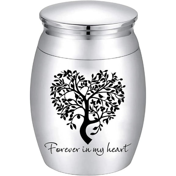 Forever in My Heart Urn Tree of Life Urns Silver Metal Alloy Memorial Decorative Cremation Ashes Keepsake Holder Container with Bag Spoon Cloth for Funeral Burial Human Pet 1.6 x 1.2 Inch
