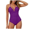 thumbnail image 1 of Huesdet Women Athletic One Piece Swimsuits Sporty Racerback Bathing Suits Full Coverage Modest Swimwear[Purple,S], 1 of 7