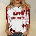 thumbnail image 2 of Red Halloween Ladies Long 3/4 Length Sleeve Tops Print Loose Fit Blouses for Women Boat Neck Spandex Happy Festival Halloween Fall Summer Shirts 2025 Clothes L, 2 of 4