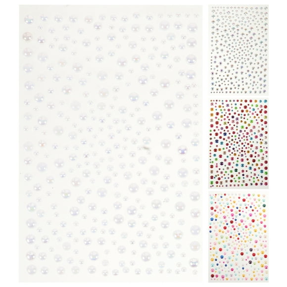 4pcs Waterproof Face Tattoo Stickers with Rhinestones Pearls - 3D Self Adhesive Nail Rhinestones Temporary Tattoo for Makeup Face Eye Hair Nail