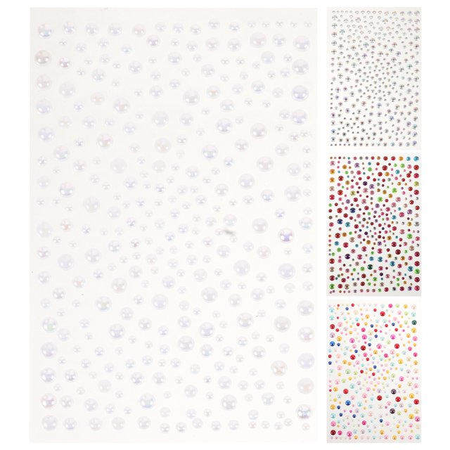 4pcs Waterproof Face Tattoo Stickers with Rhinestones Pearls - 3D Self Adhesive Nail Rhinestones Temporary Tattoo for Makeup Face Eye Hair Nail