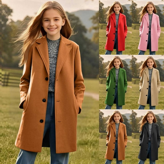 Xdegoge Kids Trench Coat Single Breast Notched Lapel Coats Classic Elegant Fall Winter Overcoats Fashion Windproof Warm Overcoat with Pockets Size 5-14
