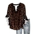 thumbnail image 2 of Tejiojio Women's Casual Printed Top Lace Trim V-Neck 3/4 Sleeves Button Down Fashionable Daily Wear, 2 of 6