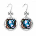 thumbnail image 1 of Mysterious Blue Earth Mexican Element Engraving Bow Earrings Drop Stud Pierced Hook, 1 of 3
