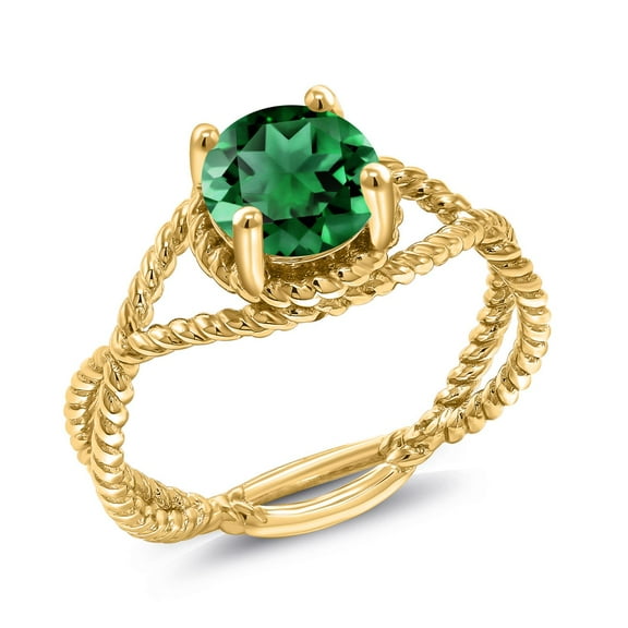 Gem Stone King 1.22 Ct Round Green Simulated Emerald 18K Yellow Gold Plated Silver Ring