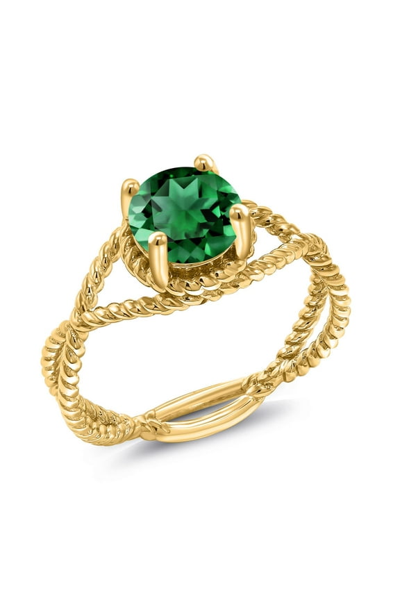 1.22 Ct Round Green Simulated Emerald 18K Yellow Gold Plated Silver Ring