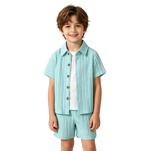 Tiijoy Infant Boys Summer Outfit Set Casual Short Sleeve Button Down Shirt Shorts Sets