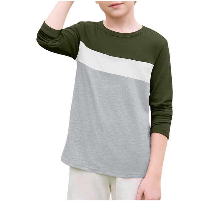zbxnLI Garçons T-Shirts à Manches Longues Col Ras du Cou T-Shirts Décontractés T-Shirts à Blocs de Couleur Couche de Base Chemises Hauts d'Automne Hiver
