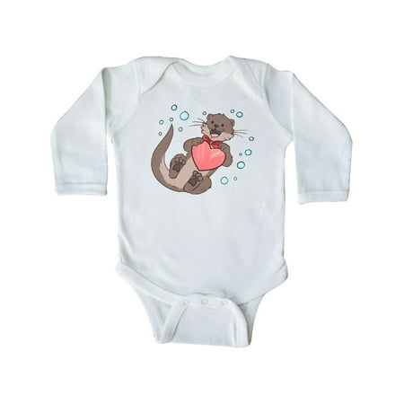 

Inktastic Cute Smiling Valentine s Day Otter with Heart Gift Baby Boy or Baby Girl Long Sleeve Bodysuit