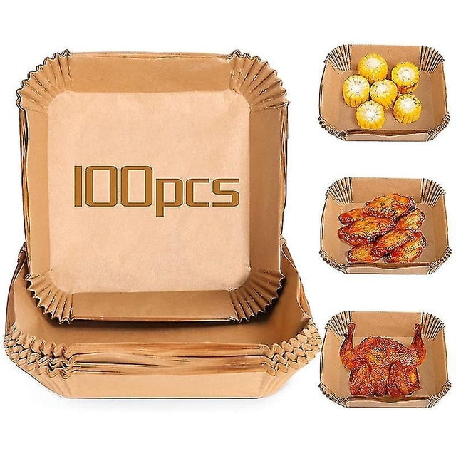 100pcs Air Fryer Disposable Parchment Paper Liner Oil-proof Paper Tray Non-stick Baking Mat Air Fryer Accessories Square