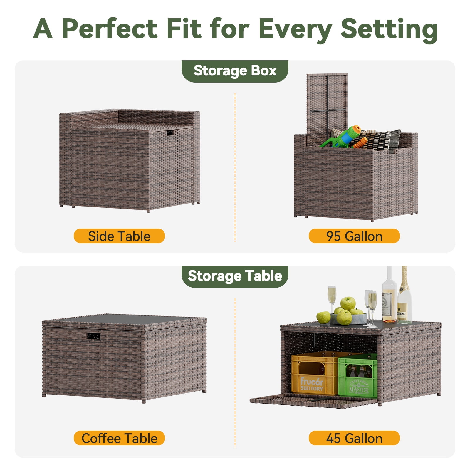 LazySunsets 8 Piece Patio Furniture Set, Wicker Outdoor Furniture with Large Storage Table, Beige