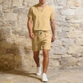 thumbnail image 4 of ZUKMRJPC Mens Short Sets 2 Piece Outfits V Neck Button Up T-Shirts and Shorts Solid Color Casual Lightweight Summer Tracksuit Sets, 4 of 7