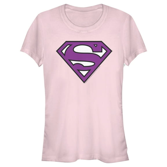 Junior's Superman Classic Purple Logo Graphic Tee Light Pink Small