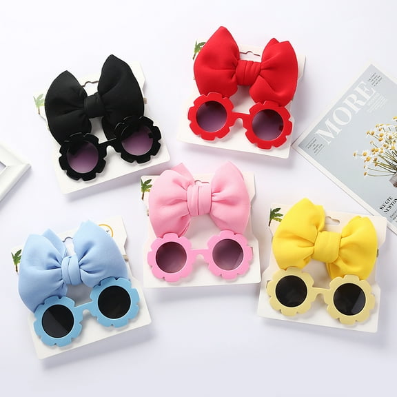 Kid Bow Headbands Hairbands with Sunglass,Flower Shaped Sunglasses Hair Accessories for Baby Girls Newborns Infants Toddlers Kids