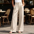 thumbnail image 2 of Women's Double Button High Waisted Wide Leg Pants, Tummy Control Pull On Trousers With Functional Pockets, Casual Loose Dress Pants For Office Daily Wear, Soft | TruBelle,Beige L, 2 of 9