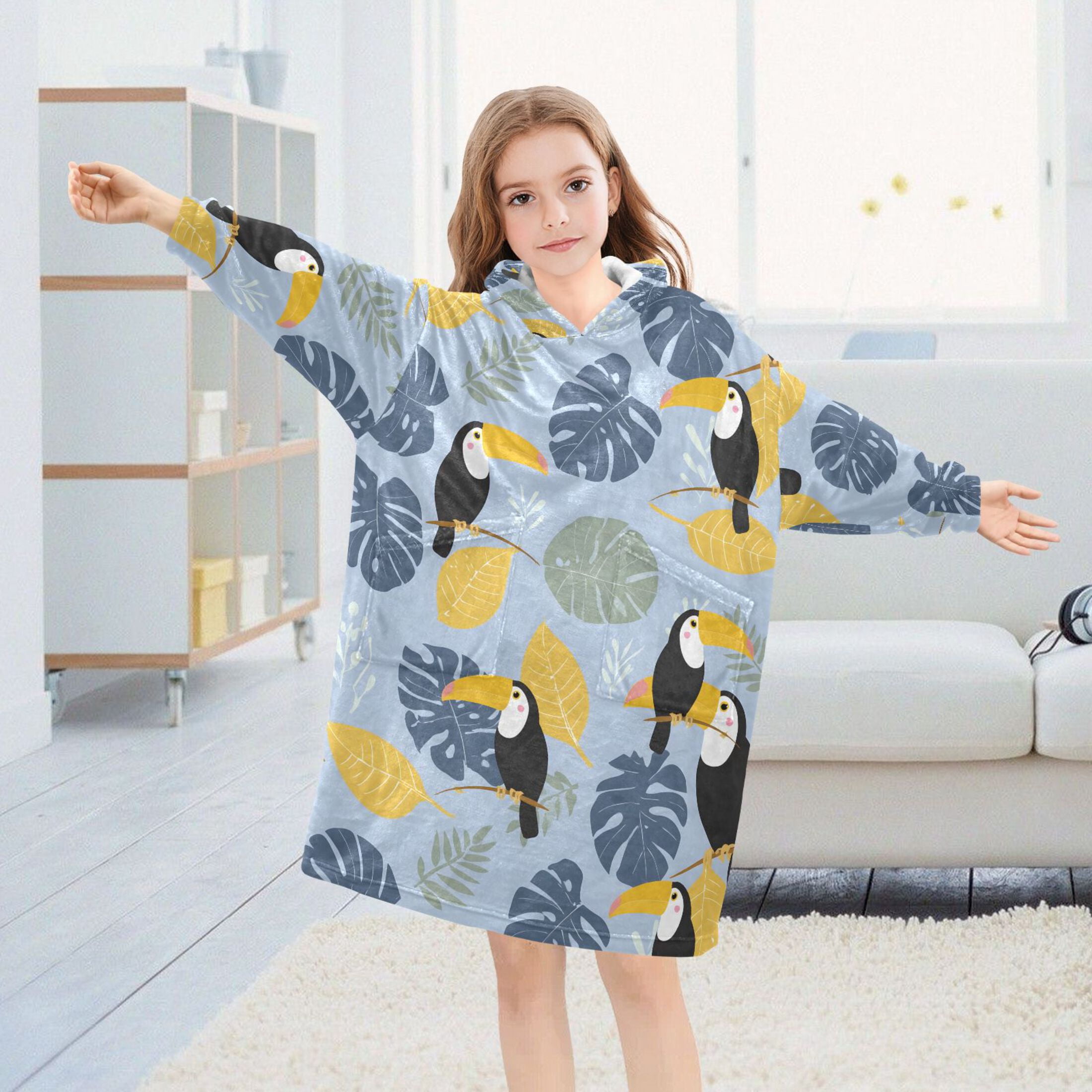 joogoo Blanket Hoodie for Toucan Palm Leaves Oversize Sweatshirt 3-14 YR L