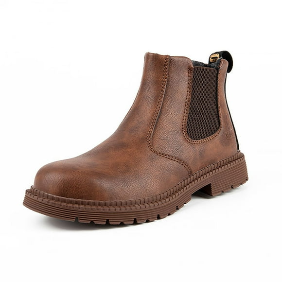 YOUSNH Couples All Seasons Fashion Leather Knob Thick Soled Labor Protective Shoes Boots Men's And Women's Work Shoes Mens Shoes Brown 12