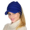 thumbnail image 4 of C.C BeanieTail Warm Knit Messy High Bun Ponytail Visor Beanie Cap, Royal, 4 of 4