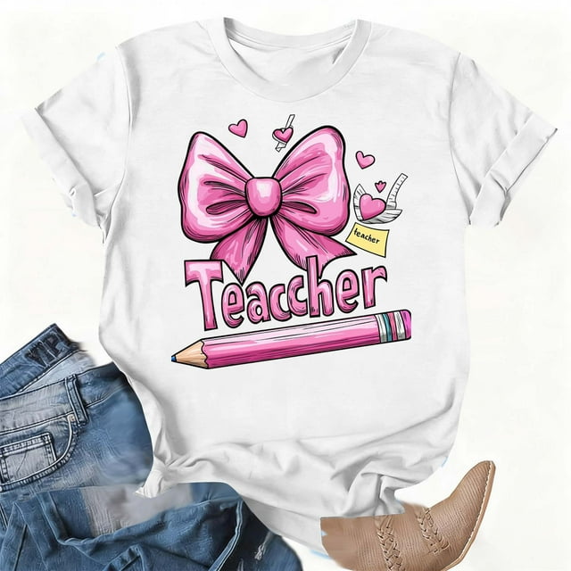 Xuyuer Women Graphic Print Round Neck Short Sleeve T-Shirt, Summer T-Shirt For School Season