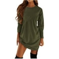 thumbnail image 2 of CALAFEBILA Women's Sundresses Long Sleeve Solid Color Mini Sweatshirt Dress Asymmetrical Pleated Short Women's Dresses, 2 of 6
