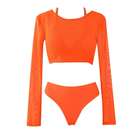 BZGTZT Sexy Women 3 Piece for Women Long Sleeve Sheer Mesh Rave Set  Mesh Crop Top  Triangle Bra  Thong Bottom