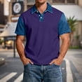 thumbnail image 2 of Blekii Men's Denim Patchwork Short Sleeve Polo Shirt Slim Fit Casual Button down Plum L, 2 of 7
