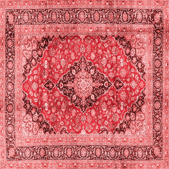 Ahgly Company Indoor Square Medallion Red Traditional Area Rugs, 5' Square