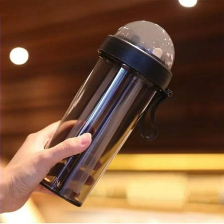 

420Ml Drinking Bottle Double Side Use Cup Double Straws Couple Bottle Travel
