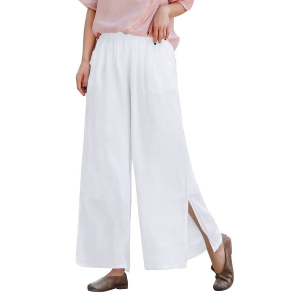 nsendm Female Pants Adult Women Casual Pants for Winter Petite Pocket  Elastic Breathable Trousers Loose Casual Dress Pants for Women with(White,  M)