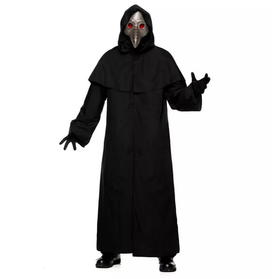 Black Horror Hooded Robe Medieval Adult Men's Halloween Costume One Size