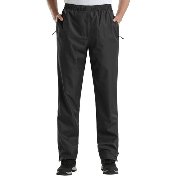 iCreek Men's Rain Pants Waterproof Zipper Pocket Windproof Hiking Pants Lightweight Over Pants Outdoor for Hiking,Fishing,Rainy Day(Black Zipper)