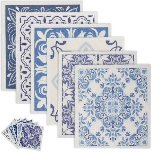 Hvxrjkn 6 Pzas Paños de Cocina Suecos Reutilizables Toallas de Cocina Absorbentes Paños de Cocina Lavables Esponjas de Celulosa Suaves 7.7 x 6.7in Trapo de Cocina para Lavar Platos