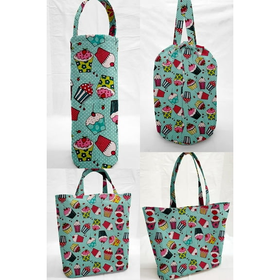 Teal Cupcake Reusable Fabric Gift Bags and/or Tote Bags (Drawstring Tote)