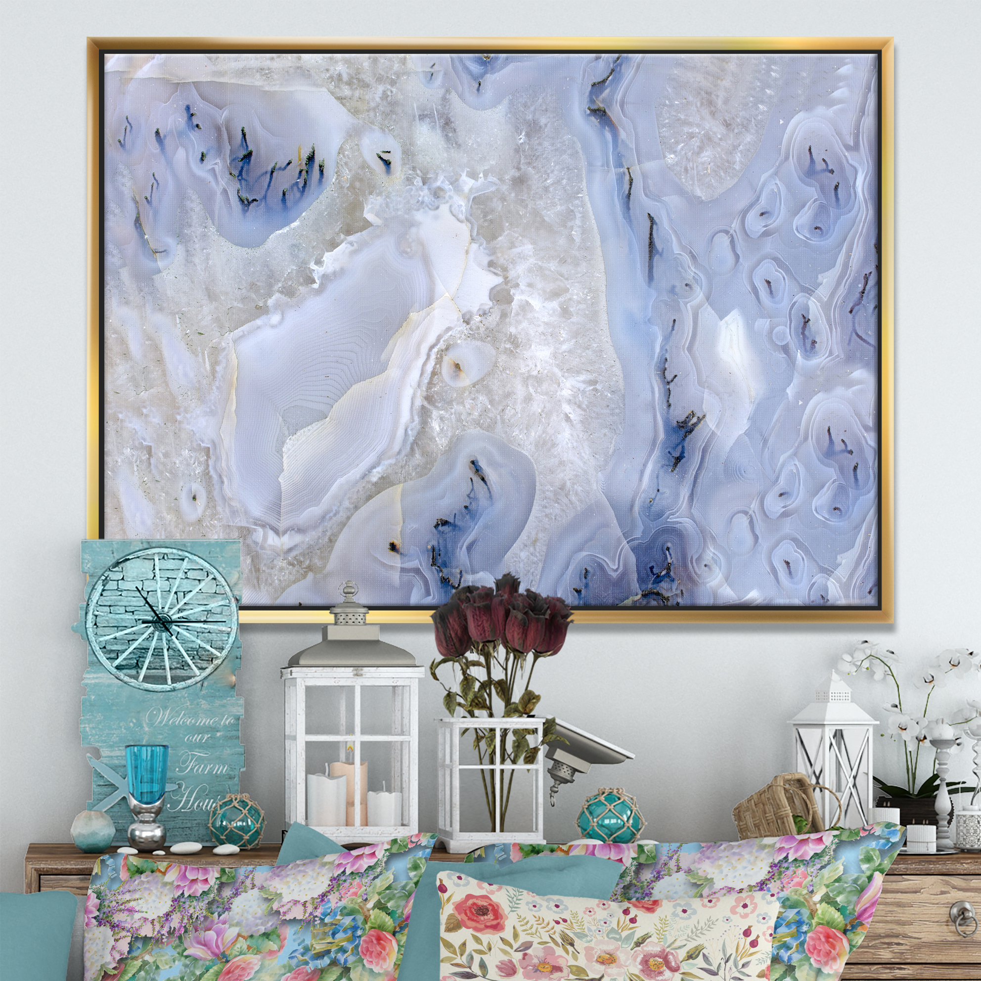 Designart ' Agate Stone Background ' Abstract Framed Canvas Wall Art Print