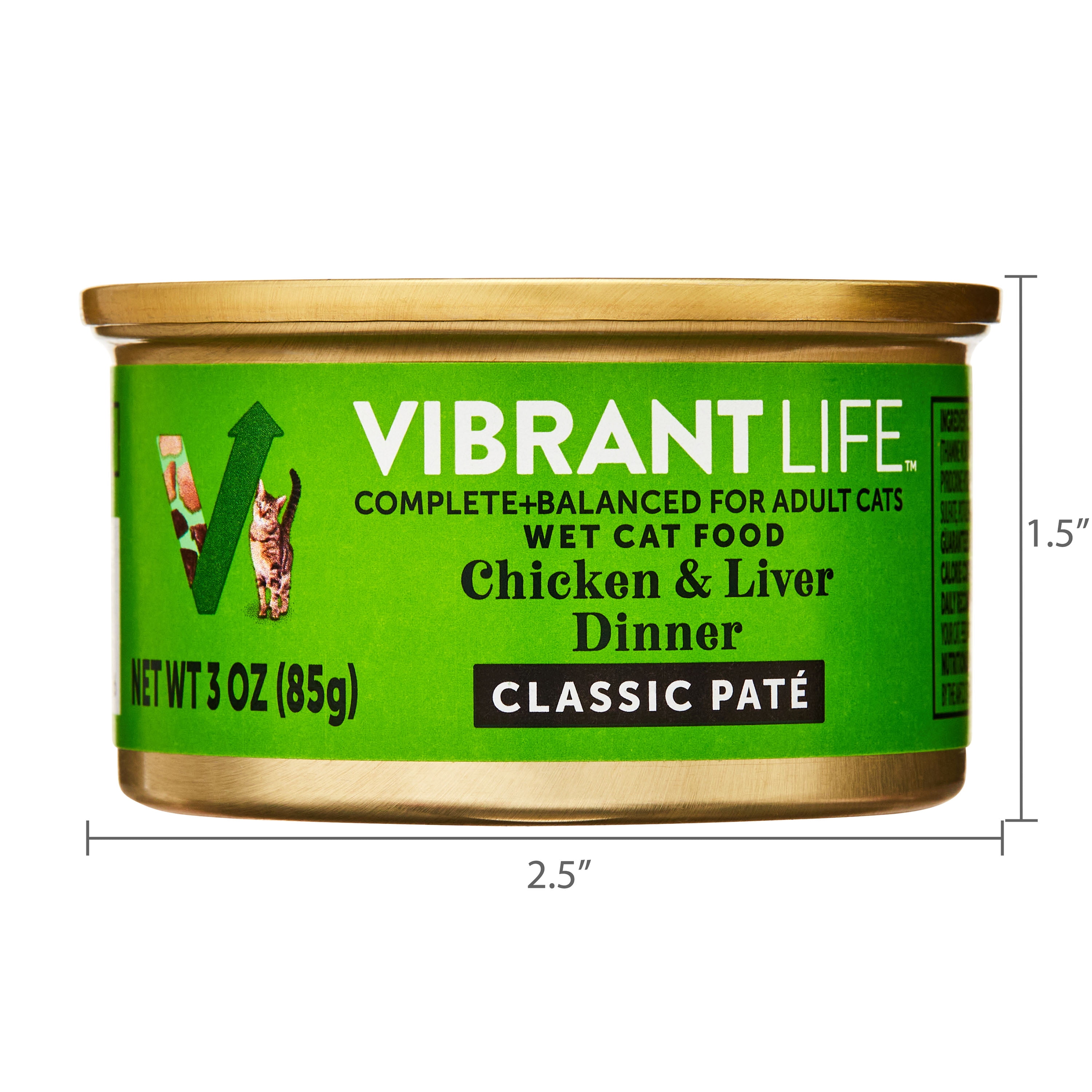 (12 pack) Vibrant Life Chicken & Liver Dinner Classic Pate Wet Cat Food, Grain-Free, 3 oz Can