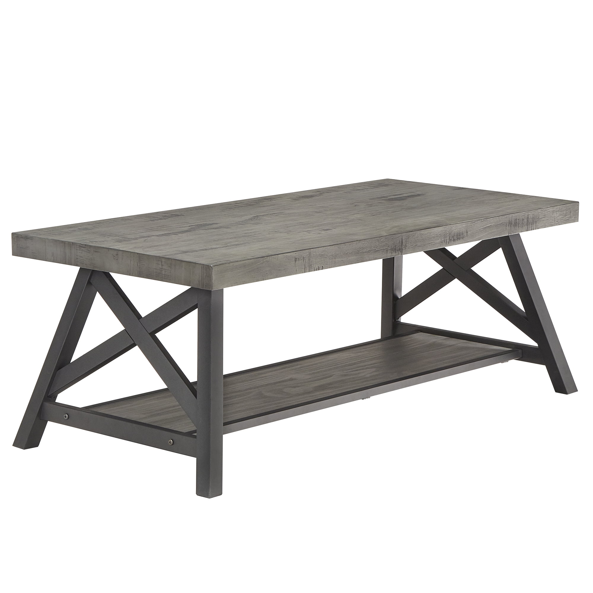 Weston Home Westyn Rustic X Base Wood Rectangular Coffee Table, Gray