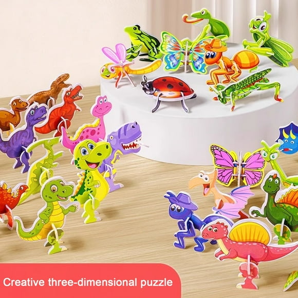 25Pcs/Set Kids 3D Puzzle Toy Cartoon Animal Dinosaur Airplane Cognition 3D Jigsaw Assembly Educational Game Kit Toddlers Boys Girls Gift