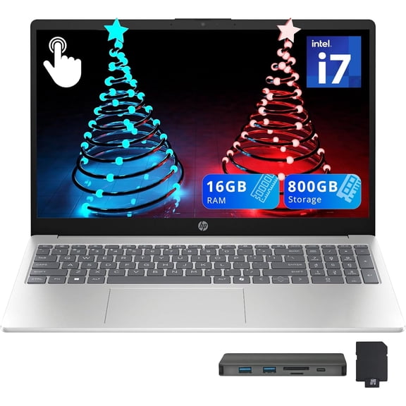 HP 15.6" FHD Touchscreen Laptop, Intel Core i7-1355U, 16GB RAM, 800GB Storage(512GB SSD 288GB Docking Station Set), Intel Iris Xe Graphics, Numeric Keypad, Windows 11 Home, Silver