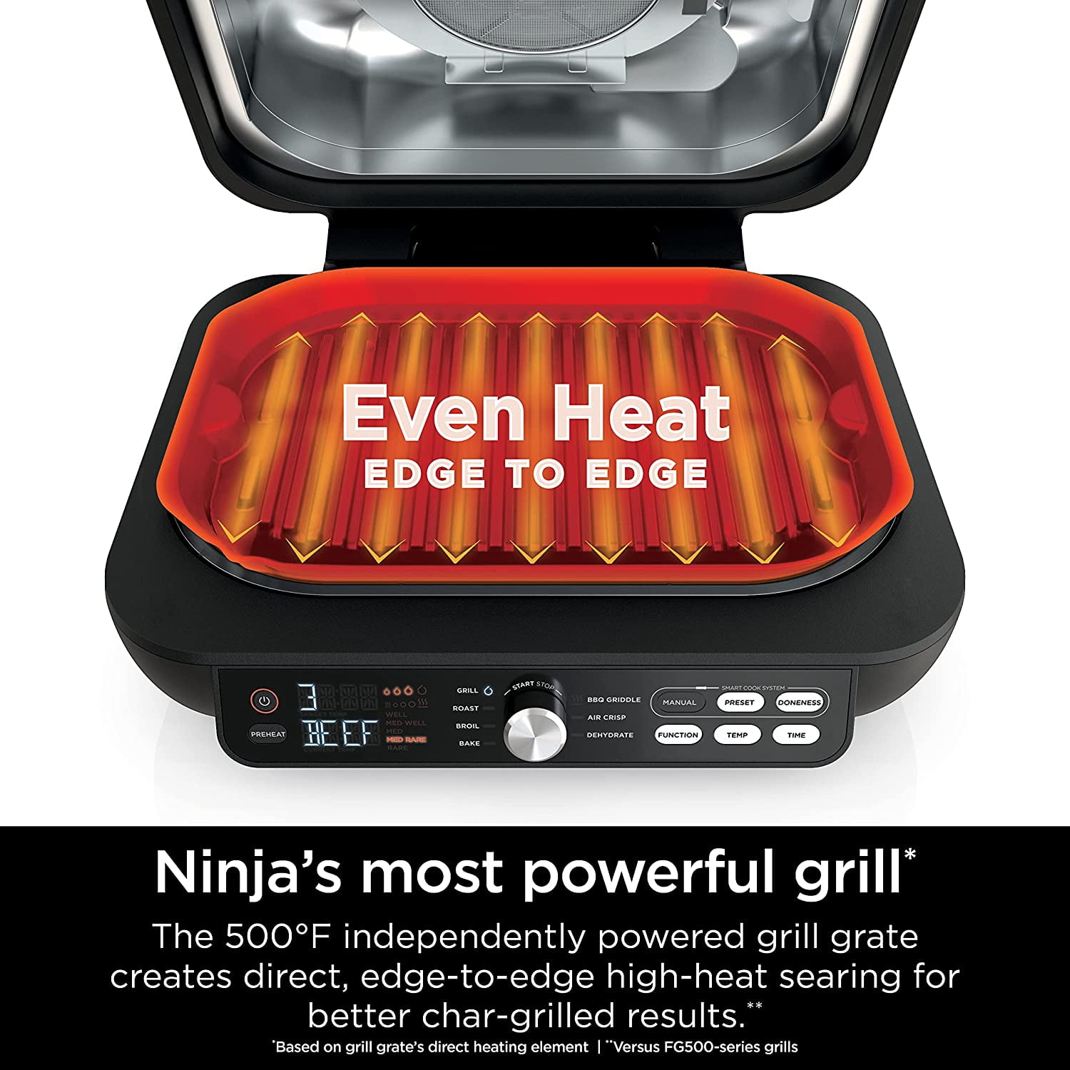 Restored Ninja IG651 Foodi Smart XL Pro 7in1 Indoor Grill/Griddle Combo, with Griddle, Air Fry, Dehydrate & More, Pro Power Grate, Flat Top Griddle, Crisper, Smart Thermometer, Black (Refurbished)