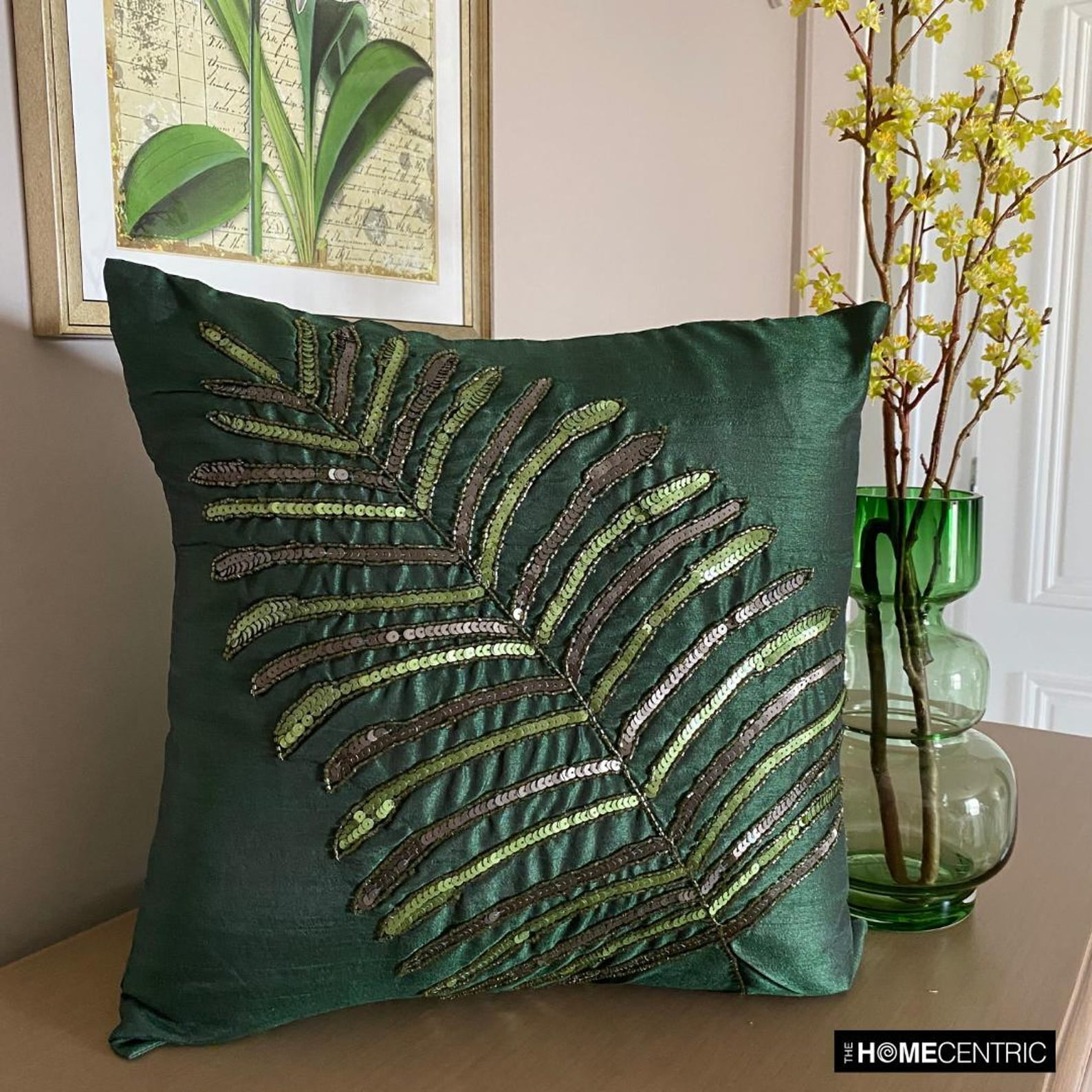 Pillow Covers, Dark Green Pillows Cover, Leaf Sequins & Beaded Pillows Cover, Throw Pillow Covers 18x18 inch (45x45 cm), Square Silk Pillows Covers, Floral, Tropical - Floating Leaf