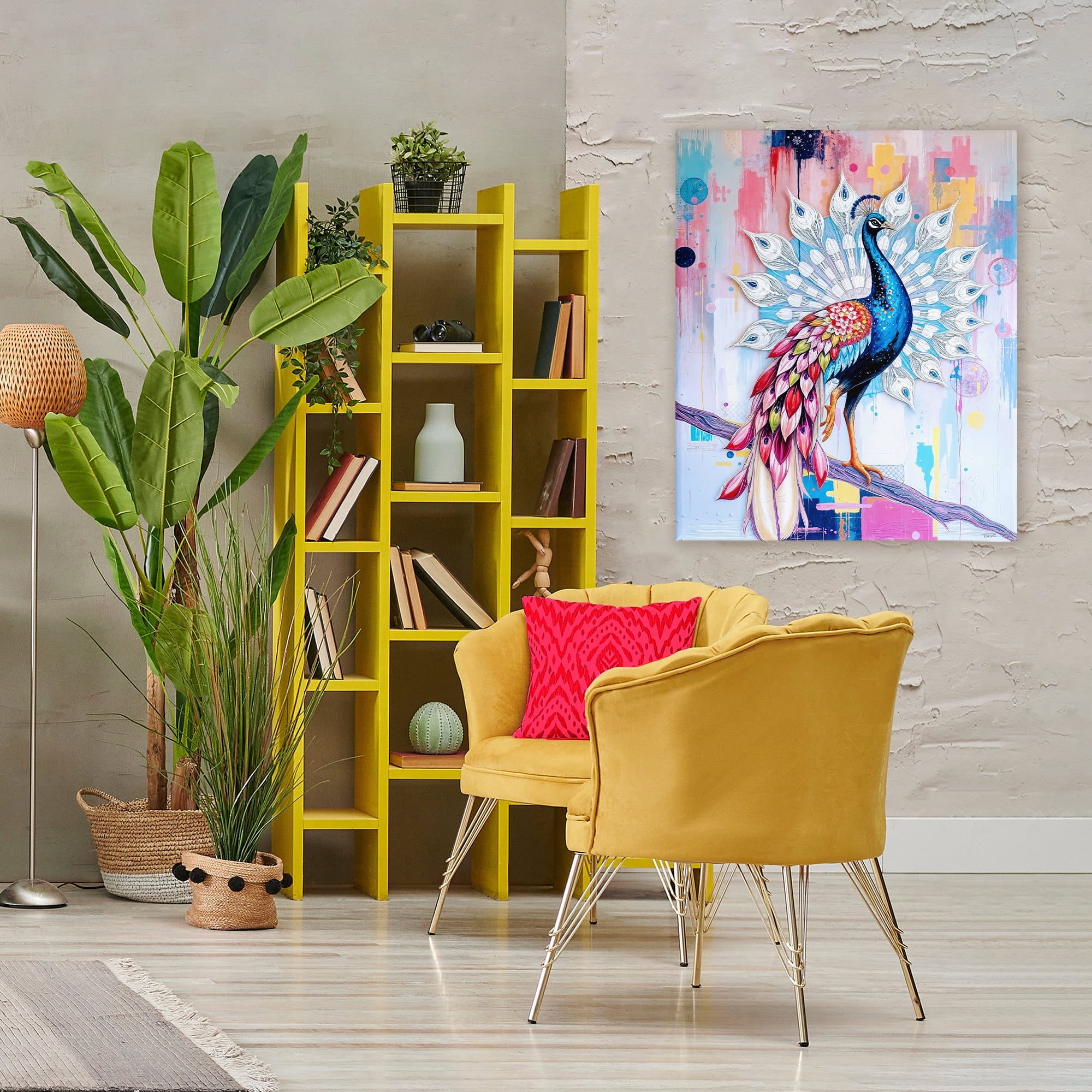 Stupell Industries Radiant Peacock on Branch Canvas Wall Art, design by Tabz Jones