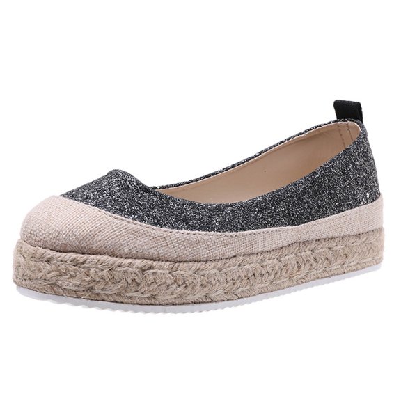 GEZHEN Solid Color Casual Shoes Hemp Rope Braided Thick Sole Woven Size Large Fashion Platform Women's Shoes Non Slip Low Top Platform Shoes