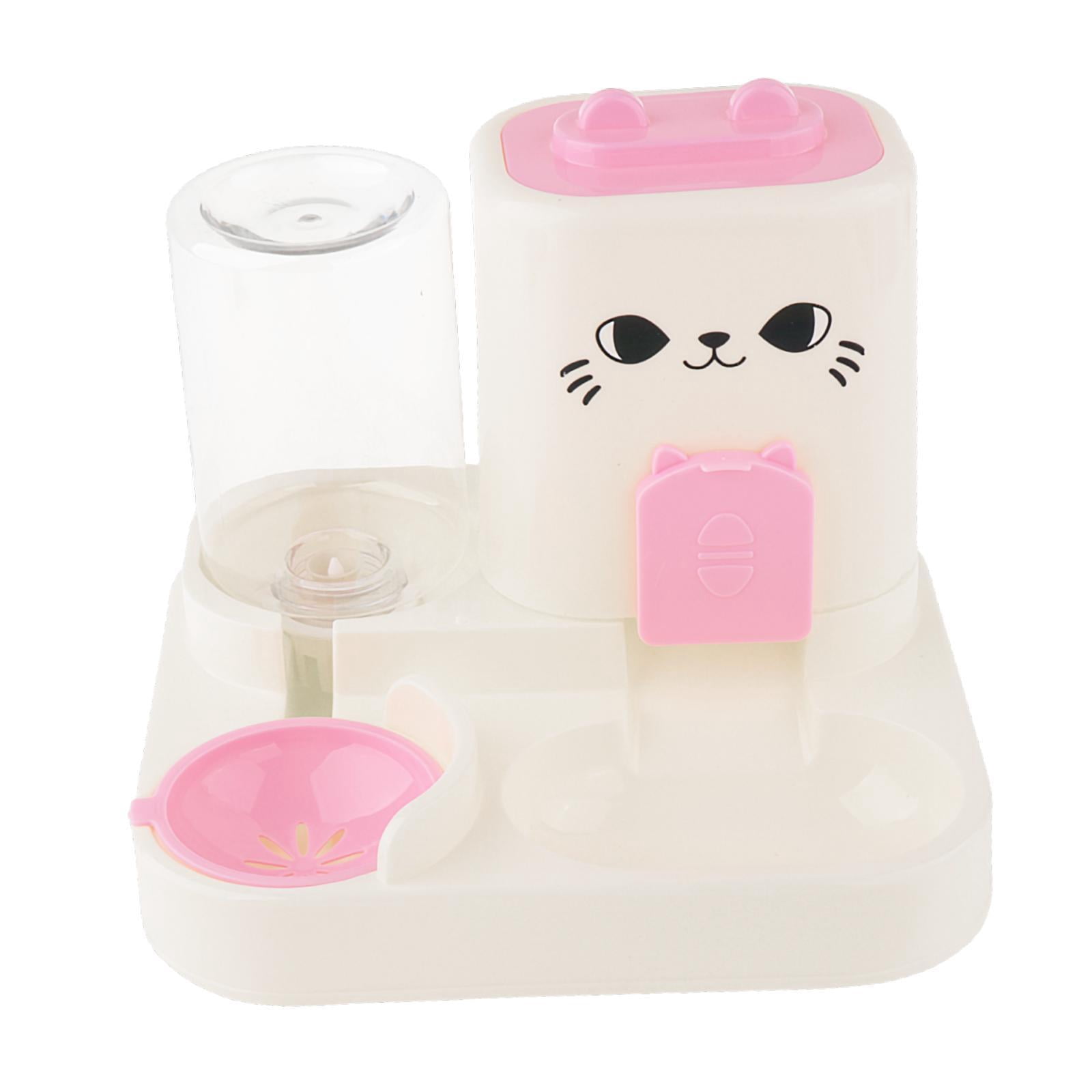 Stgfyxgs 2 in 1 Automatic Pet Feeder Water Dispenser Portable Travel Supplies Cat Food Bowl Food Container for Kitten Small Dogs Bunny Pink