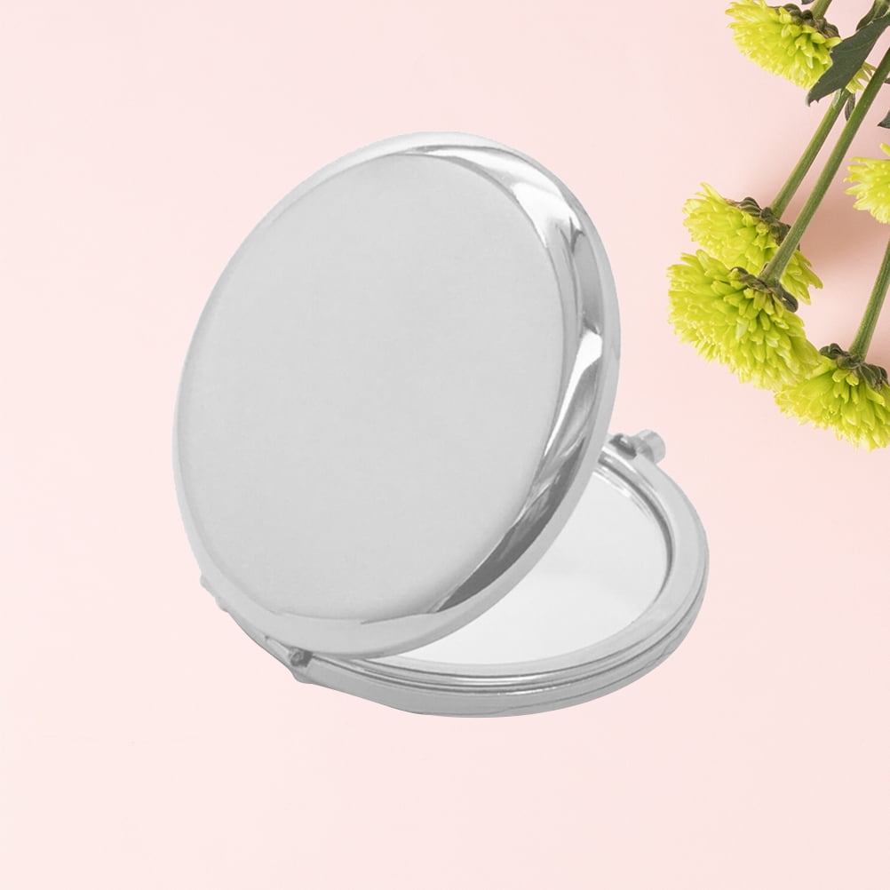 ★Fennec★ GLOSS POCKET MIRROR SILVER Portable Compact Folding Pocket Mirror Double Sided Round