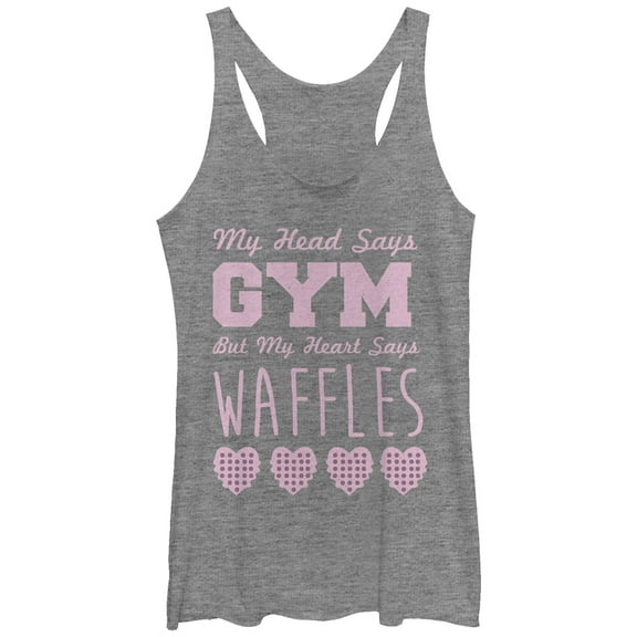 Women's CHIN UP Head Says Gym Heart Says Waffles  Racerback Tank Top Gray Heather Small