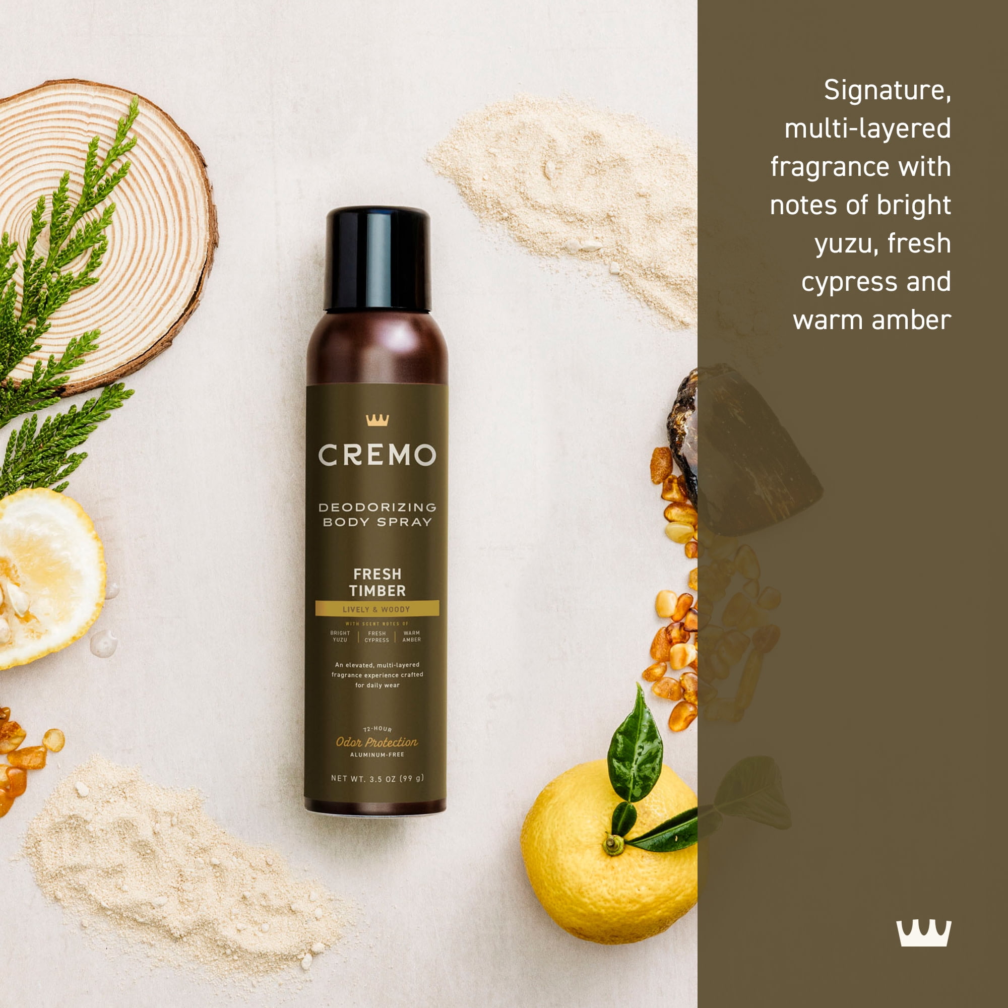 Cremo Body Spray Deodorant for Men, Fresh Timber Scent, 3.5 oz
