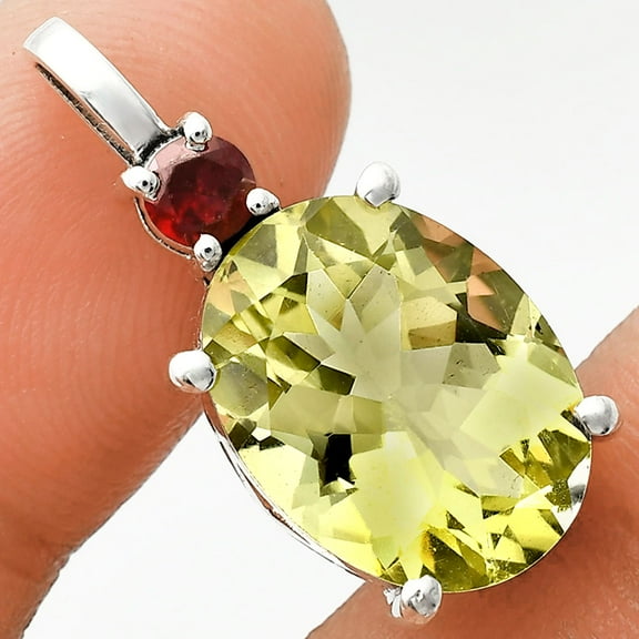 Green Gold & Garnet 925 Sterling Silver Pendant Jewelry P-1113 AGP1001_A